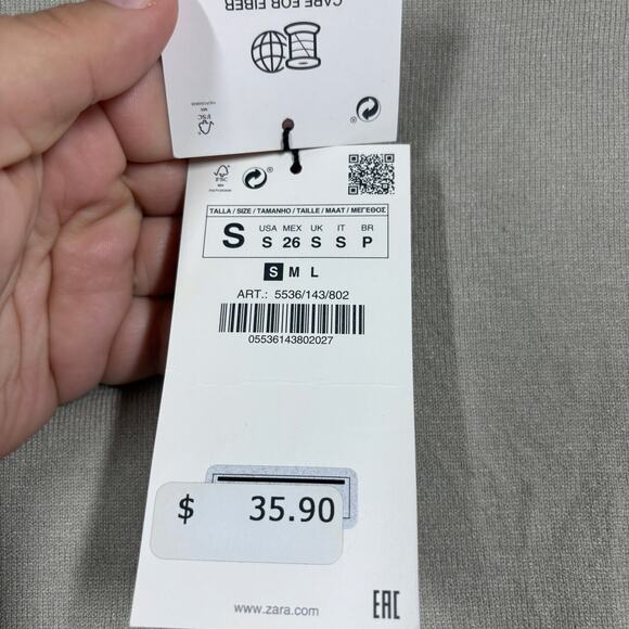 Zara Size Small Sweater Mock Neck Gray Corset Style Knit Two Toned Long Sleeves - Picture 9 of 10